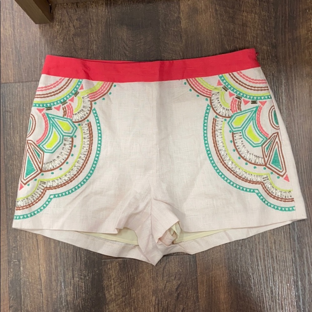 Champagne & Strawberry Linen Embroidered Shorts